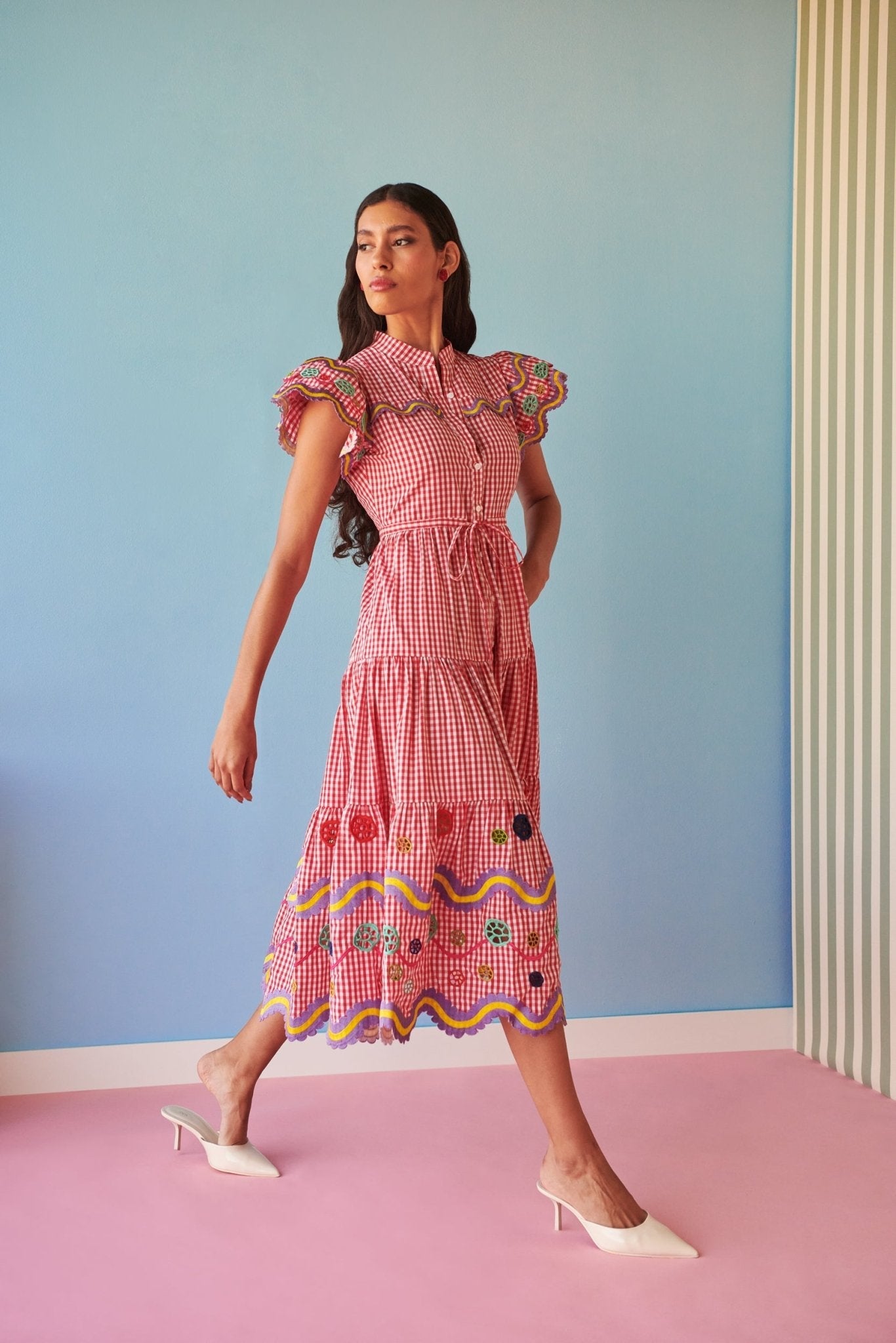 red and blue gingham dress The Elisabeth Dress in Striped Seersucker